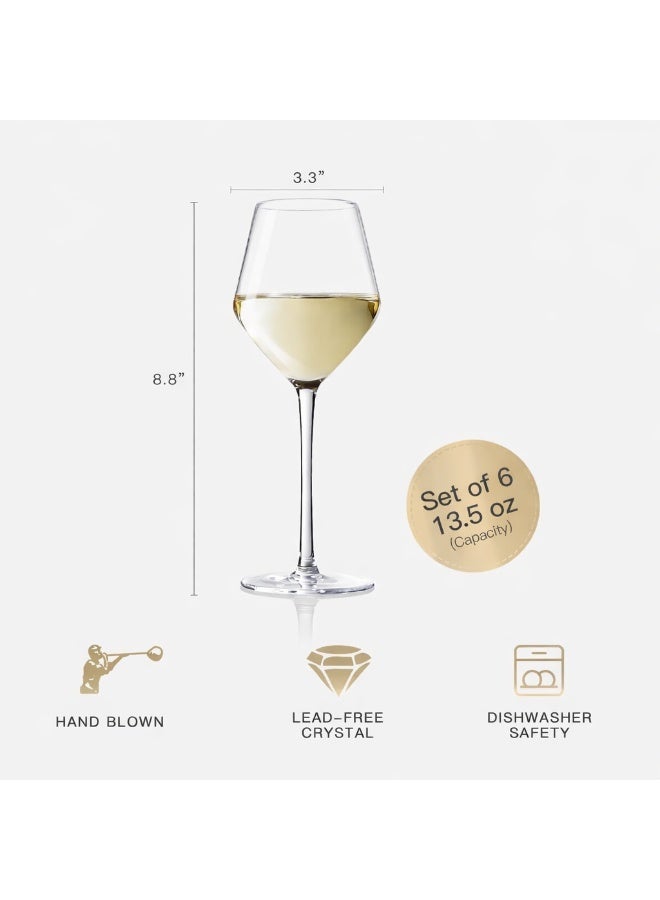 دبي كريستال طقم من 6 كؤوس نبيذ أحمر/أبيض مصنوعة يدويًا، سعة 13.5 أونصة، من زجاج كريستالي فاخر خالٍ من الرصاص، كؤوس نبيذ شفافة صغيرة ذات ساق طويلة، للاستخدام اليومي، هدية مثالية للزواج أو ذكرى الزواج أو عيد الميلاد - Image 2